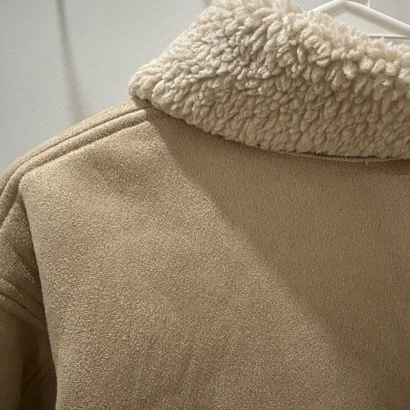Beige Tan Teddy Button Up Jacket for Women - Picture 4 of 6